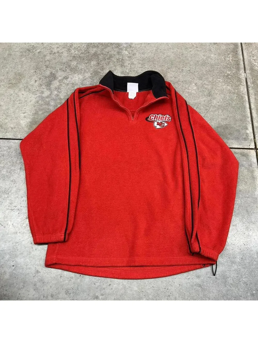 vintage kansas city chiefs red quarter zip fleece jacket size medium NO ZIPPER
